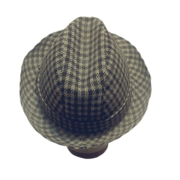 Vintage blue blck classic Tweed Structure Crossstitch strpe fedora unisex hat OS main image 4